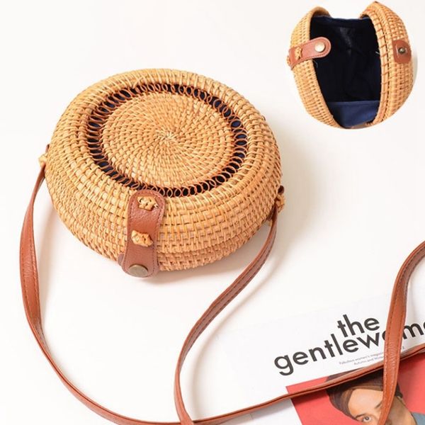 

abdb-women vintage round rattan straw sling bag handmade bag #hollow out c1223