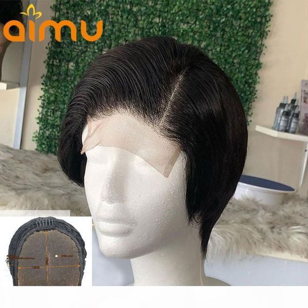 

pixie cut wig glueless short straight bob wig 4x4 closure human hair wigs pre plucked natural hairline and bleached knots remy, Black;brown