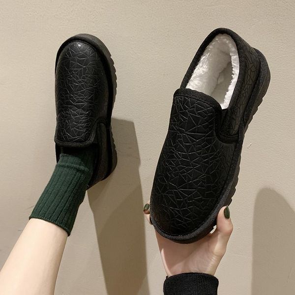 

eoeodoit winter shoes women men round toe waterproof snow shoes leather short boots flat heel large size plus 43, Black