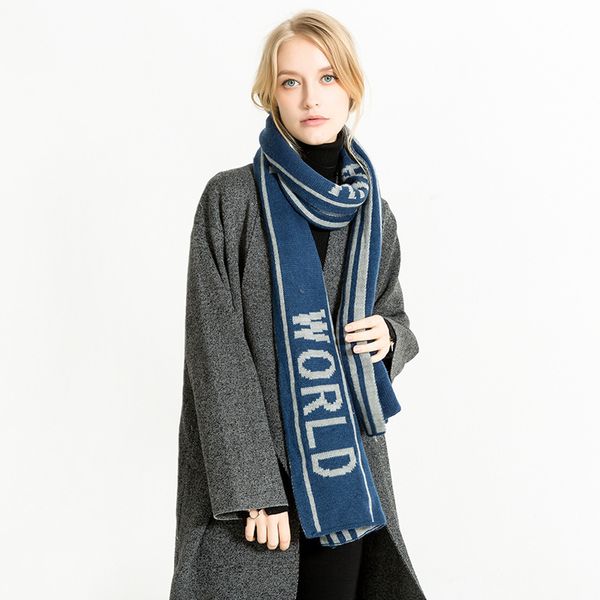 

autumn and winter new fashion knitted scarf solid color letter love you pattern warm thickened scarf, Blue;gray