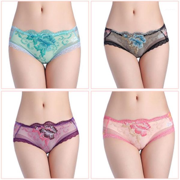

lace embroidery panties fashion trend hollow out breathable underwear female new mesh low waist comfortable briefs womens rose flowers, Black;pink