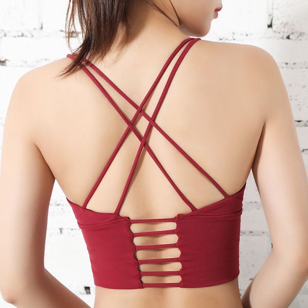 

hollow beauty back sports underwear bra female shockproof gathered stereotype vest yoga quick-drying bra thin belt fitness, White;black