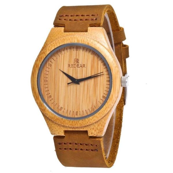 

bamboo horse crazy leather quartz watch wood watch, Slivery;brown