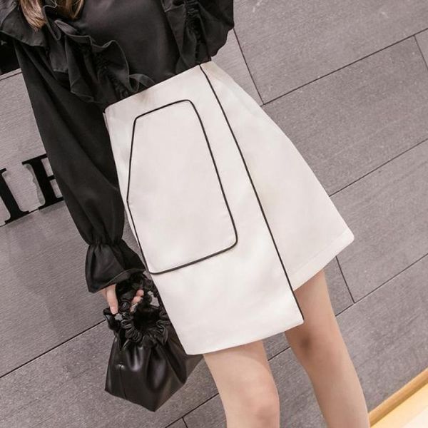 

spring 2021 new white fashion irregular skirt anti-flaring skirt high-waisted all-match a-line with hip wrap, Black