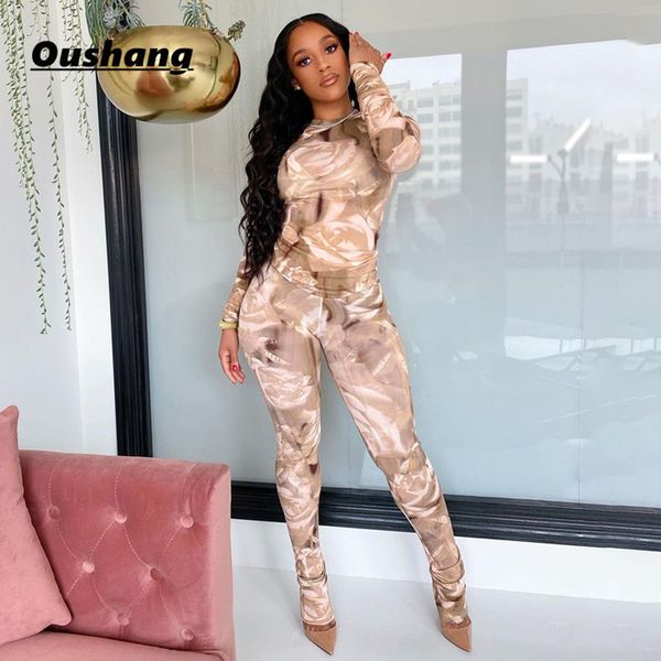 

2021 vintage print tshirt bodycon leggings 2 pieces set long sleeve autumn winter womenn streetwear tracksuit outfits c0123, Gray