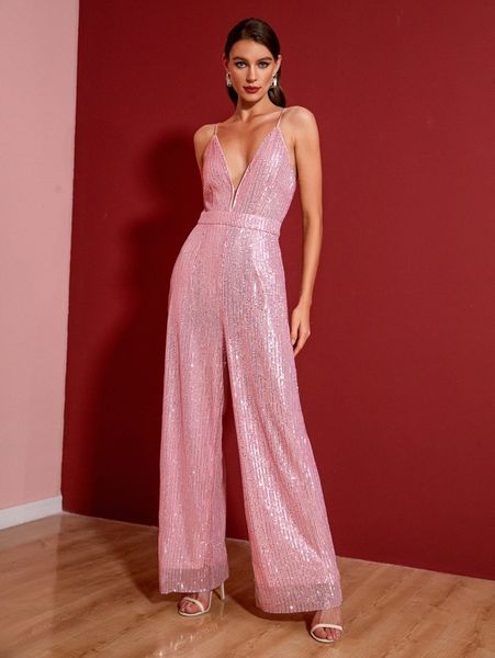 

double crazy wide leg sequins cami jumpsuit k5du#, White