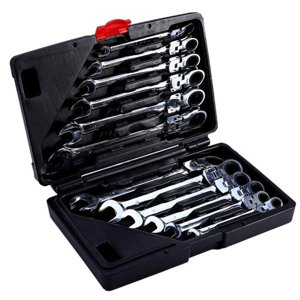 

12 piece flexible combination spanners ratchet wrench car garage tool set 8-19mm