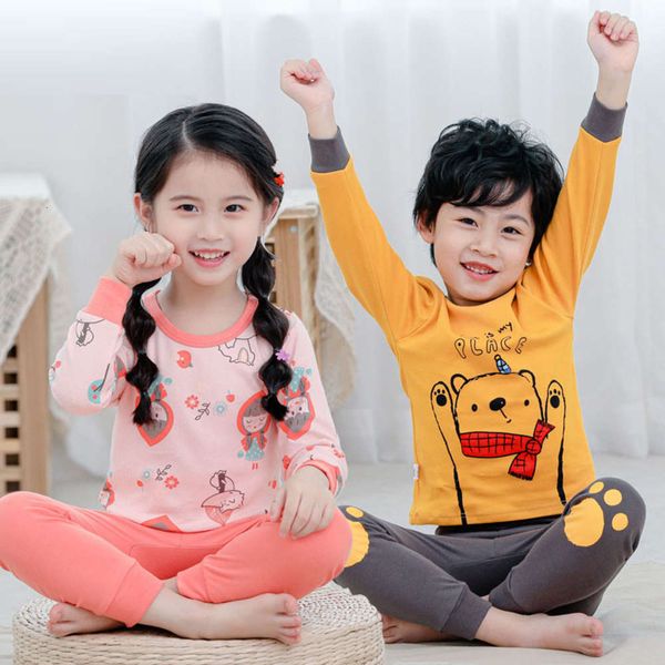 

version cloth cotton children's warm underwear pants korean two piece set of autumn and winter home pajamas, Blue;red