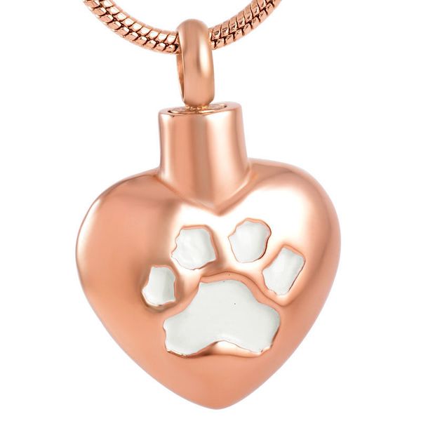 

factorymyggstainless pet dog paw steel ijd9187 print white memorial rose gold pendant necklace heart-shaped urn box souvenir with c