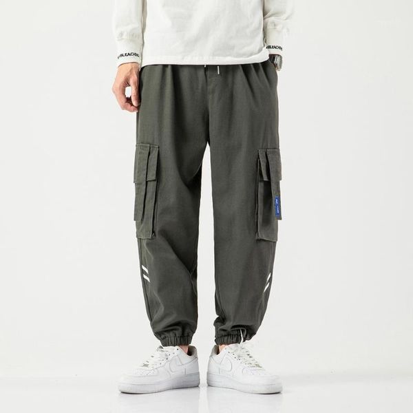 

2020 autumn streetwear hip hop drawstring pants cargo pants men joggers trousers casual harem beam feet men's clothing1, Black