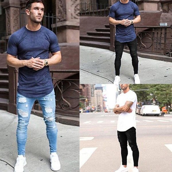 

men's jeans men black blue jeane pencil pants vintage hole long denim trouser casual ripped hip hop streetwear male clothing