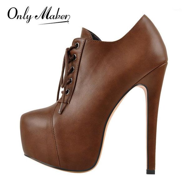 

boots onlymaker women's platform lace up chocolate ankle booties high heels stiletto big size us5~us15 side zip lady boots1, Black