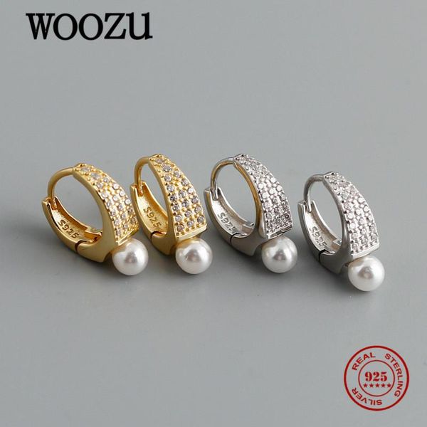 

hoop & huggie woozu genuine 925 sterling silver luxury pearl pave crystal zircon earrings for women bohemia party punk fine jewelry gift, Golden;silver