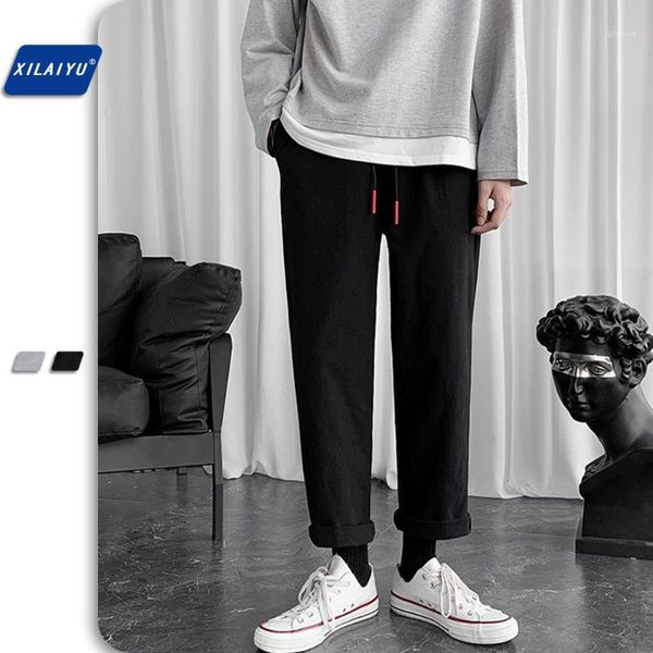 

xilaiyus pring/autumn men's pant korean fashion style loose wide leg 9-point straight tube casual pants men/women trousers trend1, Black