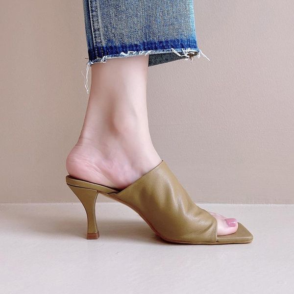 

brand woman shoes women mules 2020 heeled mules chausure femme talon femme 2020 scarpe donna zapatos mujer dame shoes 7cm heeled, Black