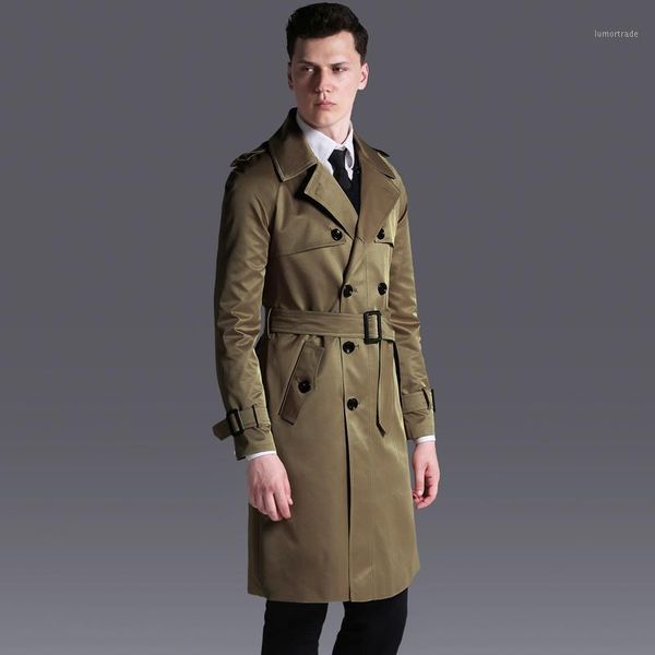 

men's trench coats s-6xldouble breasted medium-long 2021 spring and autumn loose raglan sleeve fashion outerwear plus size overcoat mal, Tan;black