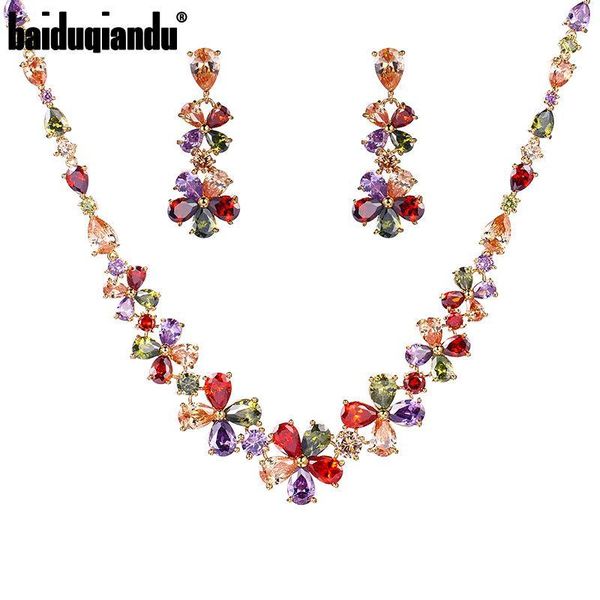 

baiduqiandu brand sparkling wedding necklace and earring cubic zirconia bridal jewelry set mona lisa design necklace & earrings, Silver