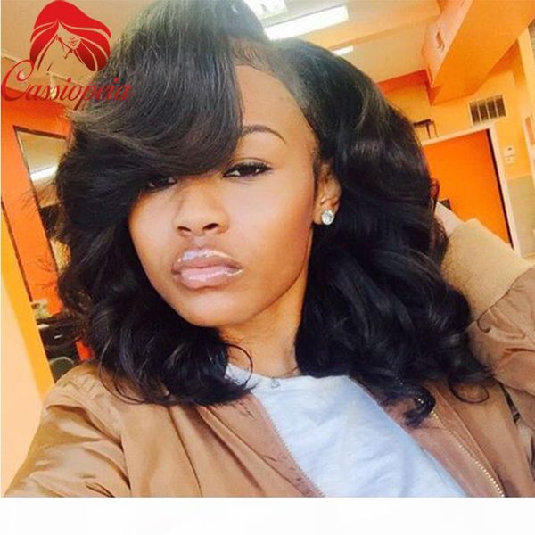 

парик фронта малазийского virgin human коротких волос тело волна полных парики шнурок для чернокожих женщин glueless top lace качества левой, Black;brown