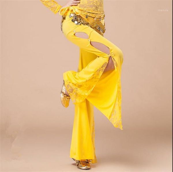 

women india dance accessory high slit lace pants bellydance performance wear yellow red black purple rose blue, Black;red