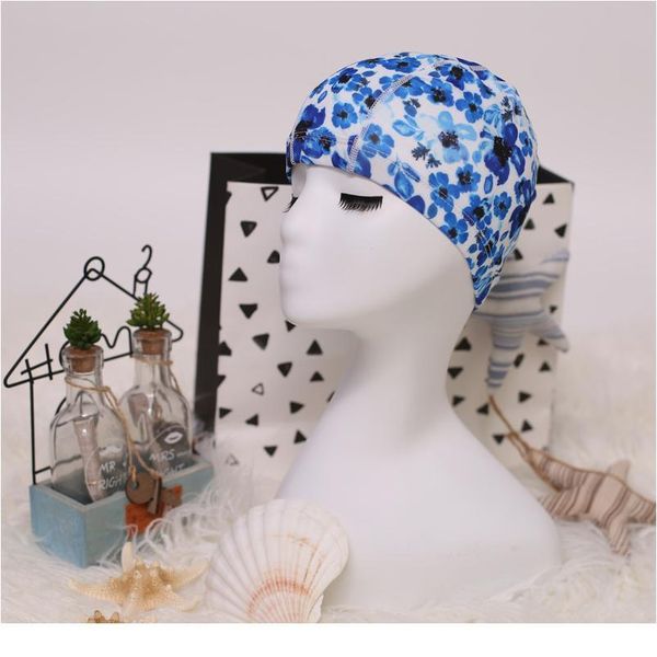 

flower print fabric swimming cap swiming pool protect long hair ears hat swim bathing hats caps for women men adults la bbyoop
