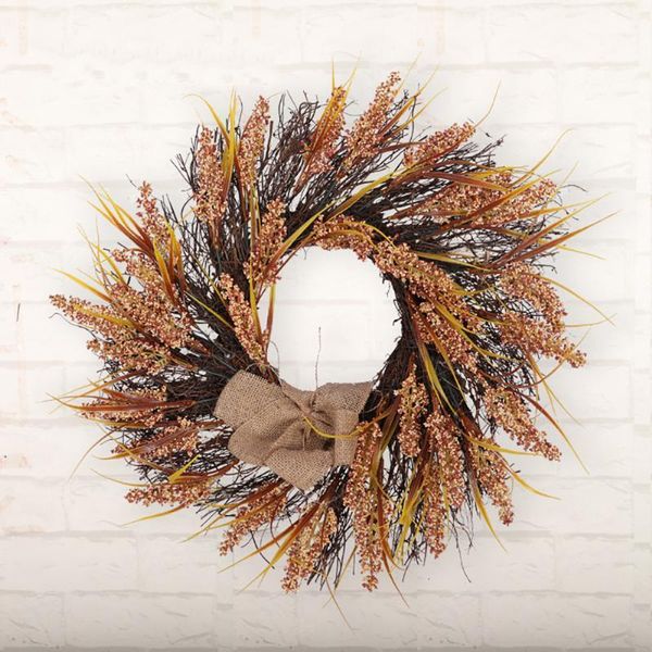 

christmas decorations round halloween wreath handmade wheat grain harvest rattan circle tree door decoration wreath1