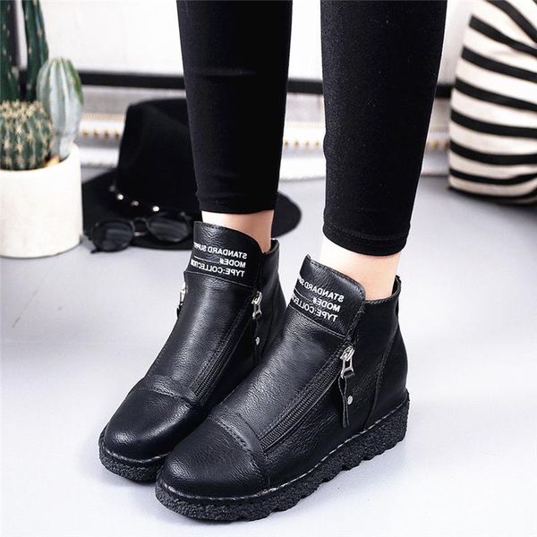 

boots lkshoe 2021 autumn early winter shoes women flat heel fashion keep warm 's woman ankle zapatos mujer, Black