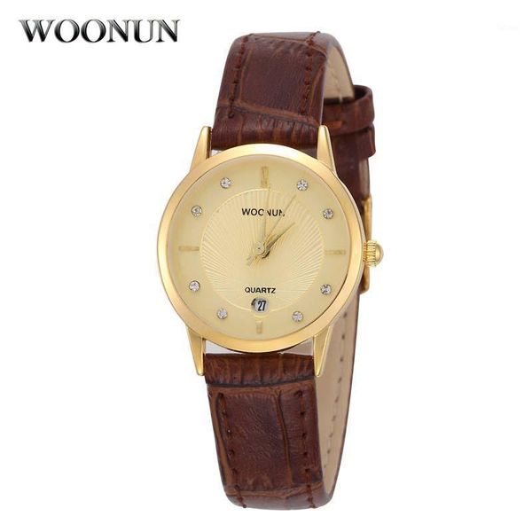 

custom woonun womens quarz watches genuine leather band japan quartz wrist watches for women new casual ladies gandoleta1, Slivery;brown