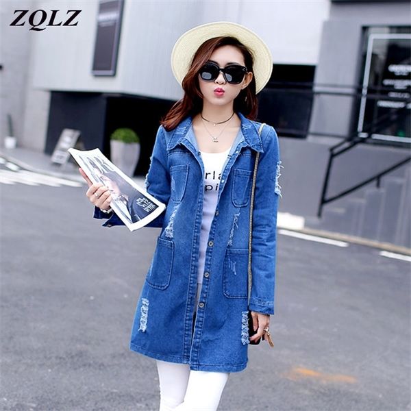 

zqlz autumn oversize denim jacket women jean coat plus size 3xl 4xl 5xl long sleeve cardigan spring overcoat 2020 new outerwear c1106, Black;brown
