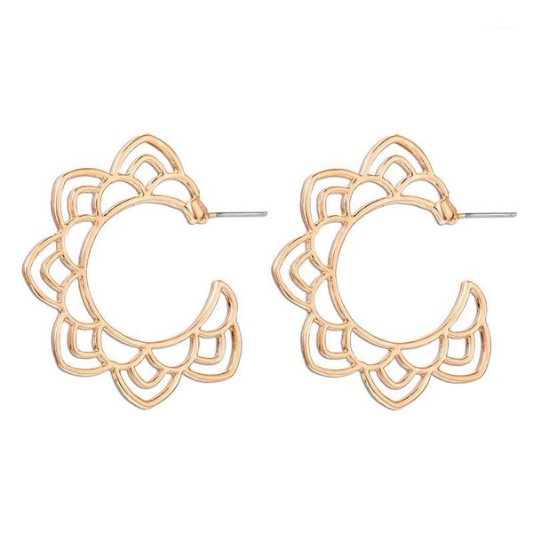 

dreamnight club geometric hollow flower hoop earrings for women jewelry earings european big earrings aros mujer oreja e1731, Golden
