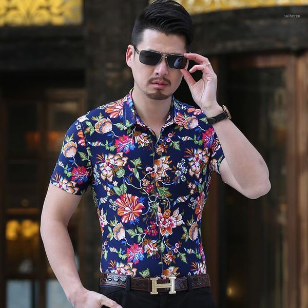 

hawaiian shirt male short sleeve fashion summer mens shirts flower casual floral blouse men1, White;black