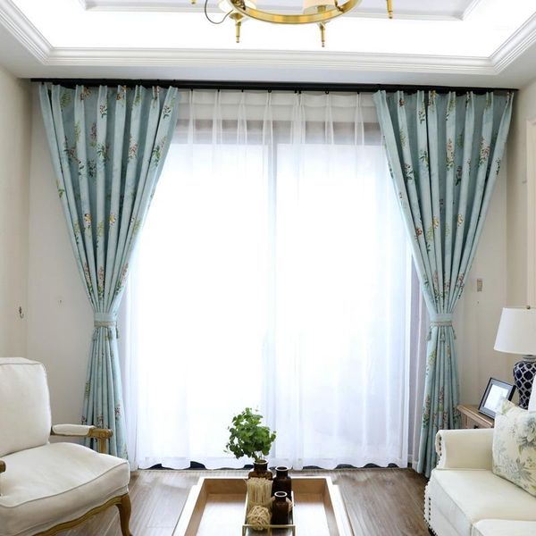 

readymade rural light blue curtains fabric ring, blackout bay bedroom window curtain for kitchen, living room ( #lrjha1801)1