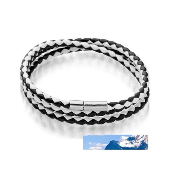 

fashionb2b5stainless mens leather bangle bracelets black/brown mesh magnetic steel clasp double wrap wristband beautiful titanium b