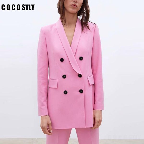 

women pink suit jacket formal blazer 2019 double breasted pocket women blazer work office business suit outwear1, White;black