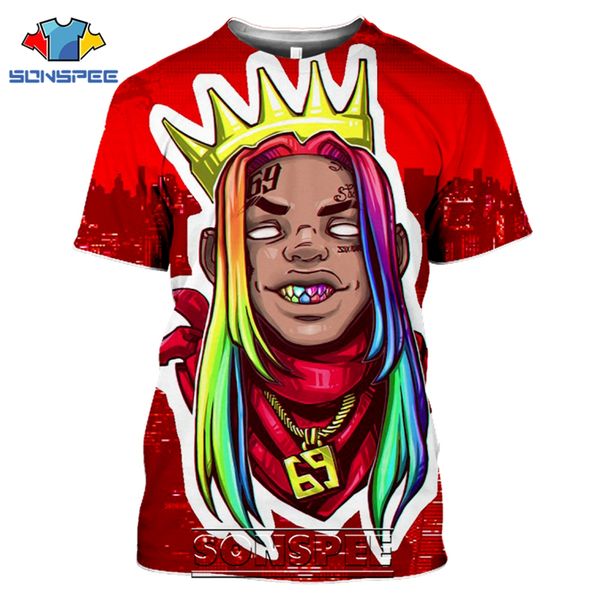 

6ix9ine cartoon rapper 3d print shirts plus size kawaii hippie men clothing