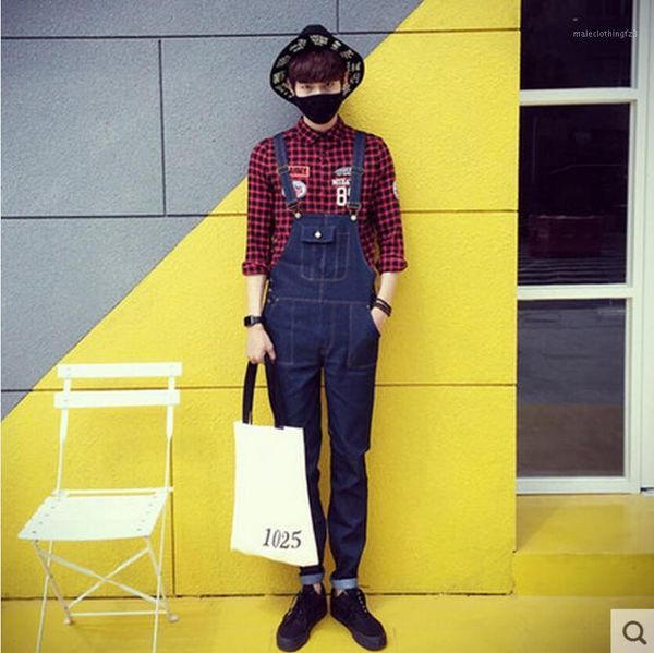 

men's jeans -xxl 2021 men's clothing spring casual denim bib pants slim skinny trousers spaghetti strap singer costumes1, Blue