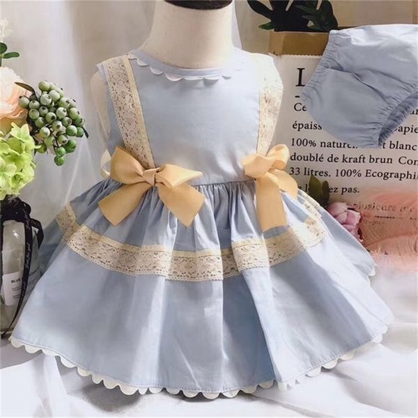 

2pcs baby girl spring summer sleeveless vintage spanish lolita princess ball gown dress for girl easter birthday party casual t200709, Red;yellow