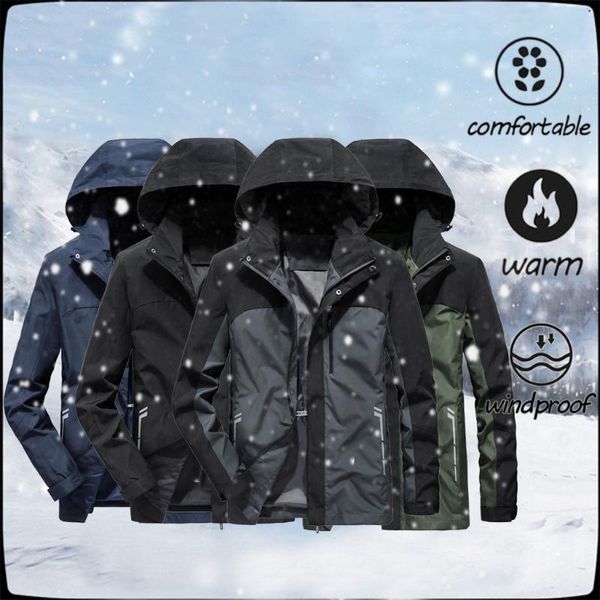 

men's jackets casual outdoor jacket autumn winter long sleeve hooded zipper fleece hat detachable chaqueta hombre a35, Black;brown