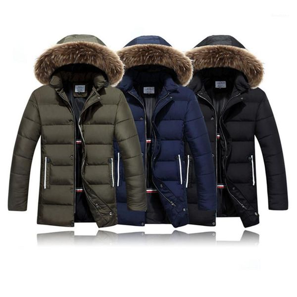 

fur collar hooded outerwear designer male warm casual mid-length coats man tooling down jacket fashion trend cardigan zipper button slim, Black;brown