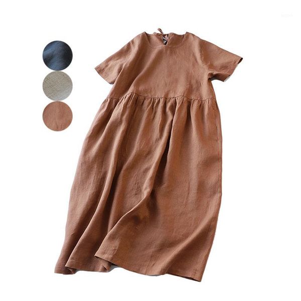 

fine branch pure flax back chalaza short sleeve dress easy literature longuette 2020 a summer dress 2020-051, Black;gray