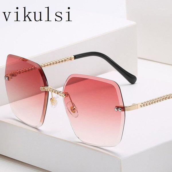 

sunglasses arrival frameless square women's luxury chain frame sun glasses elegant lady fashion gradient shades men uv4001, White;black