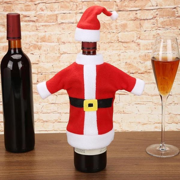 

christmas decorations red wine bottle covers clothes with hats santa clause dinner table decoration year ornaments1