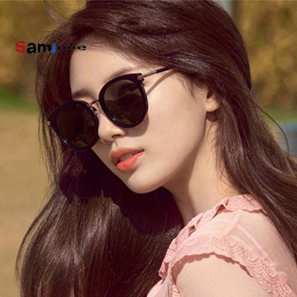 

sunglasses samjune fashion round women brand designer coationg mirror sun glasses lens for female uv400, White;black