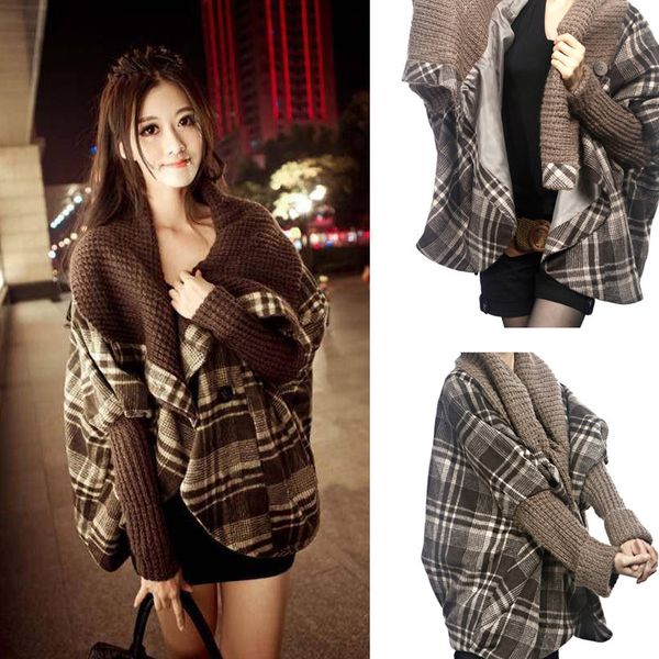 

j60125 large lapel cloak women woollen coatx1020, Black