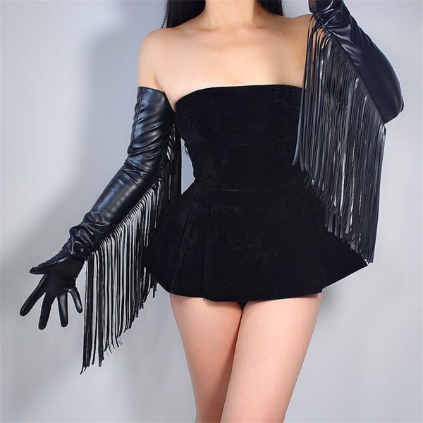 

tech длинные перчатки из искусственной кожи из искусственной кожи pu 28 "70см черные удлиненные длинные бахромы кисточка руки женские перчат, Blue;gray