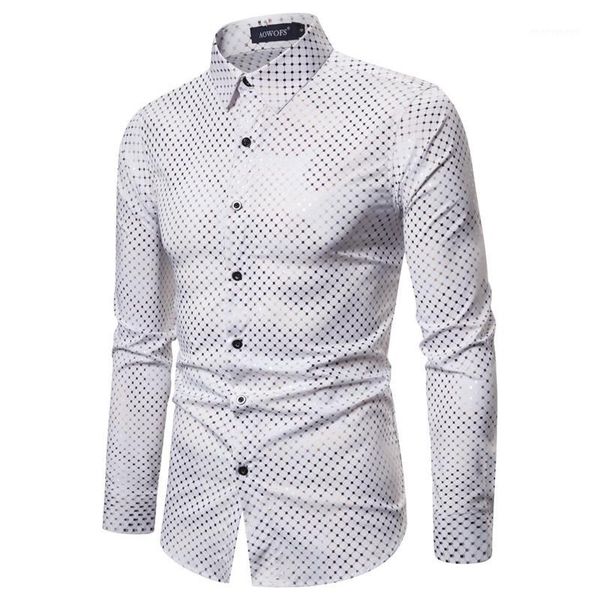 

men's casual shirts white plaid bronzing print shirt men camisa hombre 2021 brand mens button down dress nightclub party tuxedo shirt1, White;black