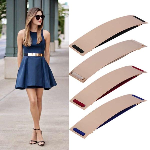 

women metal bling mirror plate waist belt stretch elastic wide band waistband for women female dress accessories, Black;brown