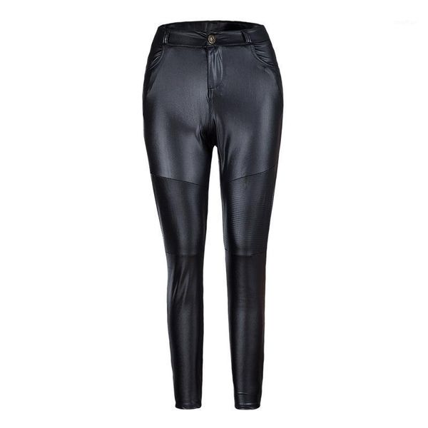

autumn winter pu leather pants high waisted tight patchwork strech women trousers fashion streetwear faux leather pants 20201, Black;white