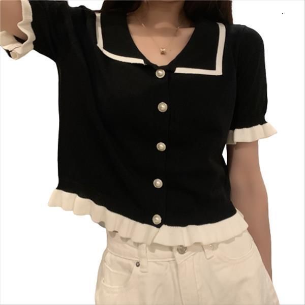 

ruffles knit cardigan shirt women single breasted patched ruffles elastic crop sweater summer female cardigans drop shipping, White;black
