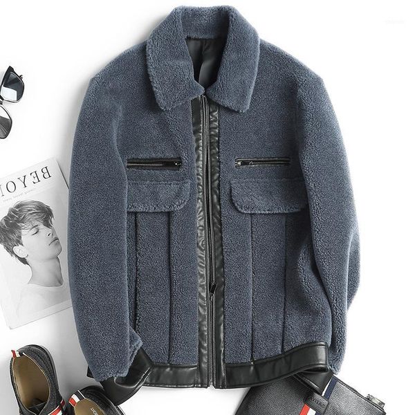 

outdoor jackets&hoodies autumn winter fur leather jacket outdoors camping travel cycling sports lapel men's sheepskin short lamb fleece, Blue;black