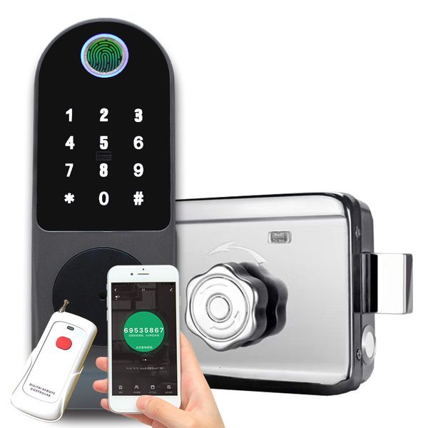 

no wiring fingerprint door lock outdoor gate lock password rfid ic card keyless front electronic mortise lock home